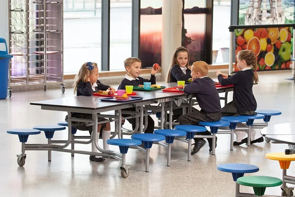 TABLE MOBILEX 12 PERSONNES HAUTEUR 69 ASSISES JAUNE PLATEAU HETRE