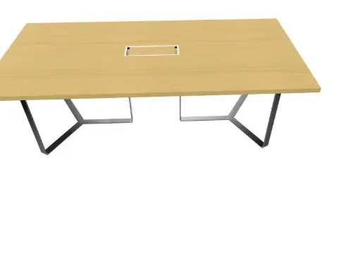 [PCPM240PLAC] TABLE DE REUNION PLANA, 8 places (avec passe-câble et boitier pour les prises électriques) CHROME PLACAGE CHENE