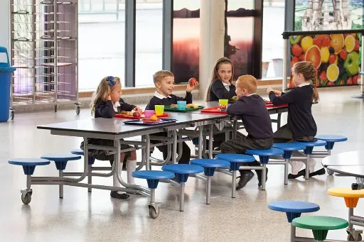 [DESTOCKMOBI07069012HEJAU] TABLE MOBILEX 16 PERSONNES HAUTEUR 65 ASSISES JAUNE PLATEAU HETRE